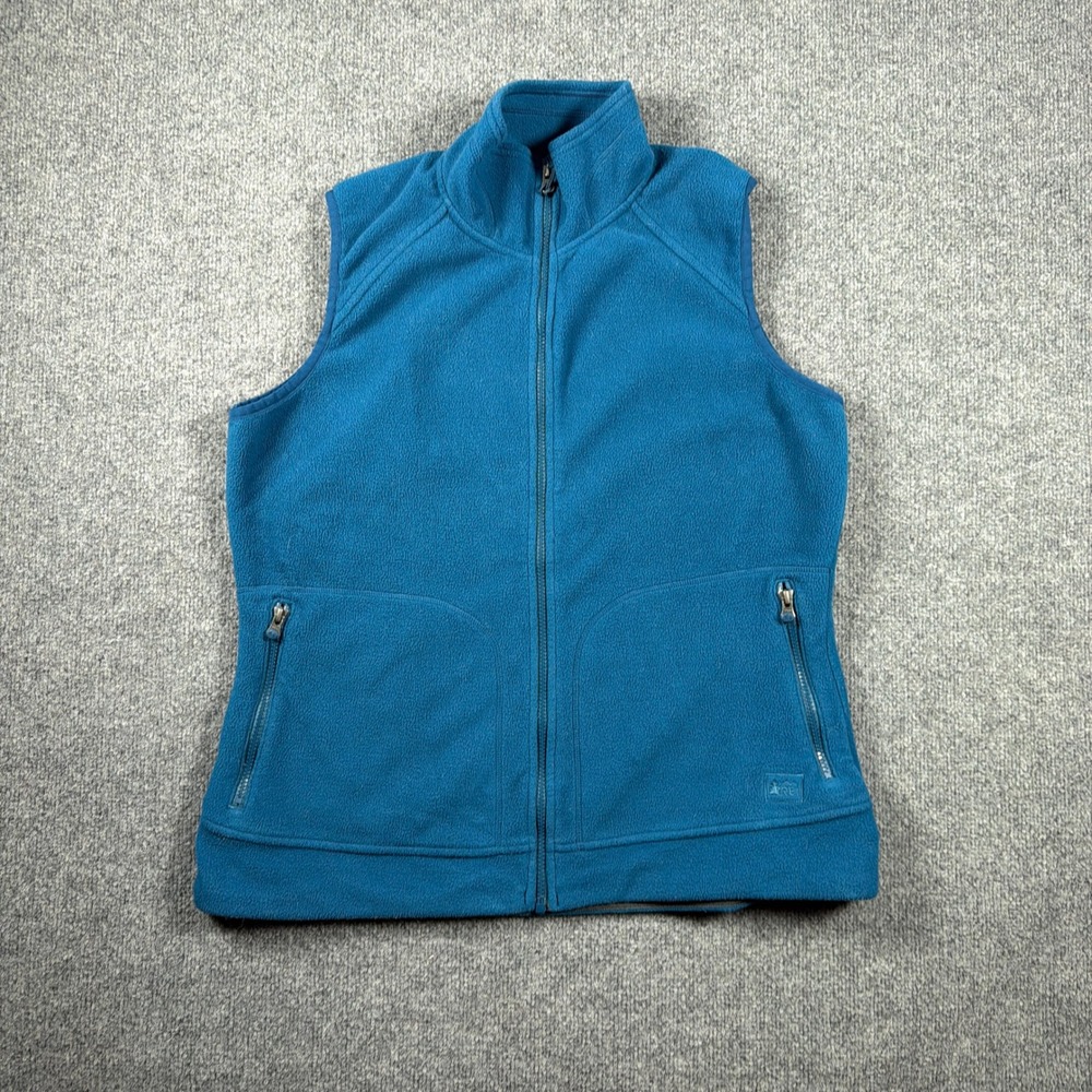 REI Fleece Vest Womens XL Teal Blue Full Zip Mock Neck Pockets Outdoor Hiking
